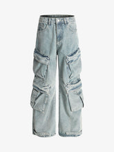 Vintage Washed Ripped Multi-pocket Work Jeans
