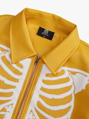 Thesupermade Hip Hop Bones Embroidered Leather Jacket - 1833