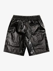 Letter Embroidered Leather Shorts