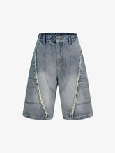 Washed Distressed Raw Edge Denim Jorts