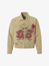 Washed Graffiti Zip Up Workwear Jacket