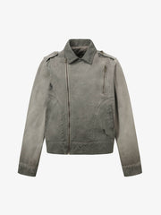 Distressed Irregular Zip Up Denim Jacket