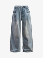 Washed Distressed Double Pleat Jeans