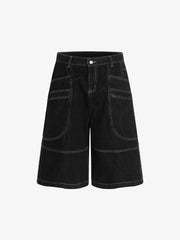 Contrast Stitched Patch Pocket Denim Jorts