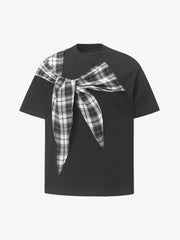 Plaid Scarf Crew Neck T-Shirt
