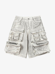 Distressed Multi-Pocket Cargo Shorts