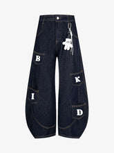 Fun Letter Pocket Barrel Jeans