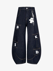 Fun Letter Pocket Barrel Jeans
