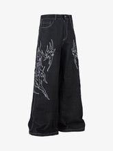 Embroidered Flame Baggy Jeans - 2456