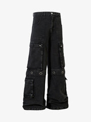 Grommet Design Multi-Pocket Cargo Jeans