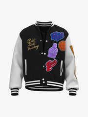 Thesupermade Leather Patchwork Embroidery Quilted Bomber Jacket