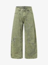 Washed Distressed Ripped Barrel Jeans