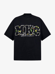 Oversized Embroidered Floral Letter T-Shirt