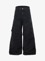 Deconstructed Split Pleated Pocket Cargo Jeans