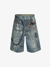 Retro Scissors Print Cropped Denim Shorts