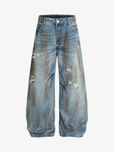 Washed Distressed Ripped Barrel Jeans - 2445