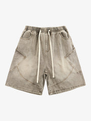 VINTAGE WASH DECONSTRUCTED DRAWSTRING DENIM SHORTS