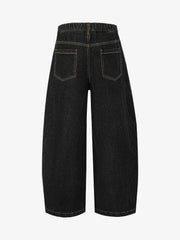 Patchwork Plaid Pleated Baggy Barrel Jeans - 2334