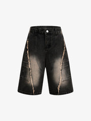 Washed Distressed Raw Edge Denim Jorts