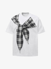 Plaid Scarf Crew Neck T-Shirt