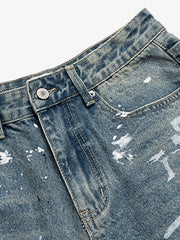 Retro Scissors Print Cropped Denim Shorts