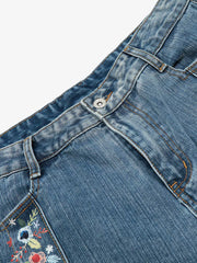 Embroidered Floral Culottes Denim Jorts
