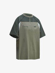 Quick-Dry Contrast Color Quarter Zip Up T-shirt