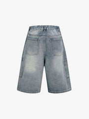 Washed Distressed Raw Edge Denim Jorts