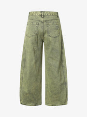 Washed Distressed Ripped Barrel Jeans