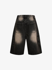 Washed Distressed Raw Edge Denim Jorts