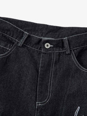 Embroidered Flame Baggy Jeans - 2456