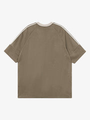 Suede Contrast Color Spliced Letter Embroidery Oversize T-shirt - 2462