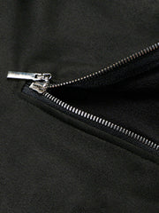 Thesupermade Metal Button Multi Zipper Suede Fleece Sweatshirt