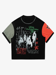 Contrast Color Patchwork Print T-Shirt