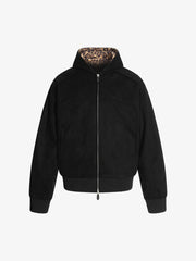 Suede Leopard-Trimmed Paneled Bomber Jacket