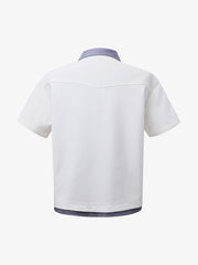Fake Two-piece Stitching Lapel Pearl Button Shirt