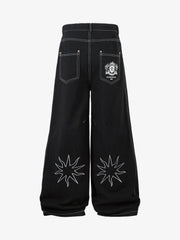 Heavy Contrast Thread Embroidered Multi-button Jeans