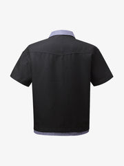 Fake Two-piece Stitching Lapel Pearl Button Shirt