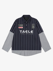 Faux Two-piece Vertical Striped POLO Shirt T-shirt