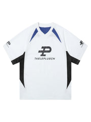 Contrast Color Sporty V-Neck Jersey T-Shirt