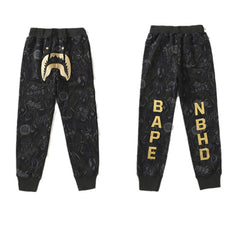 BAPE Black Gold Shark Camouflage Casual Pants