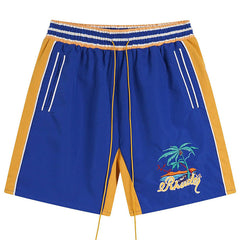 RHUDE Straight-Leg Panelled Logo-Embroidered Satin Drawstring Shorts