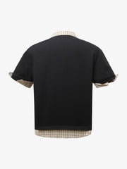 Plaid Patchwork Faux Two-Piece Lapel Polo Shirt