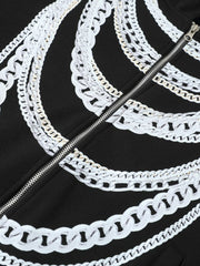 Retro Digital Chain Print Cardigan Zipper Hooded Sweatshirt