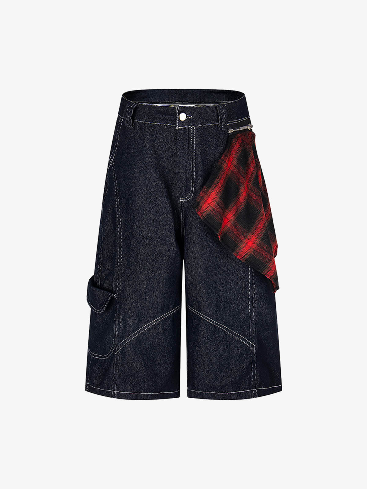 Retro Summer Plaid Stitching Jort