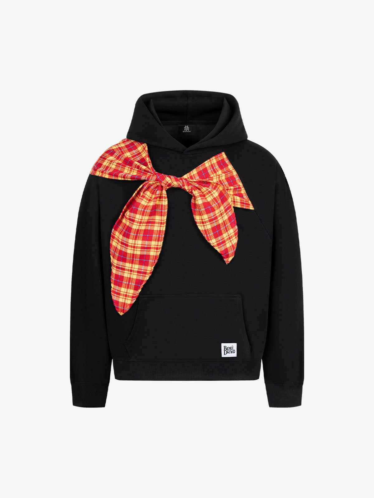 Retro Street Plaid Bow Stitching Hoodie