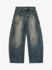 Vintage Inkjet Dirty Dye Washed Scimitar Distressed Jeans