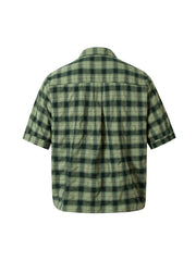 Plaid Applique Printed Short Sleeve Shirt - 2463