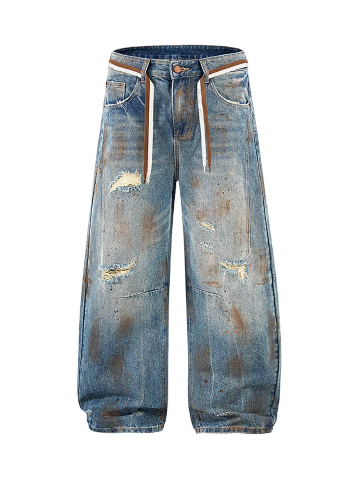 Retro Ink-Splashed Ripped Jeans