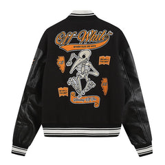 Off-White Embroidered Leather Varsity Jacket